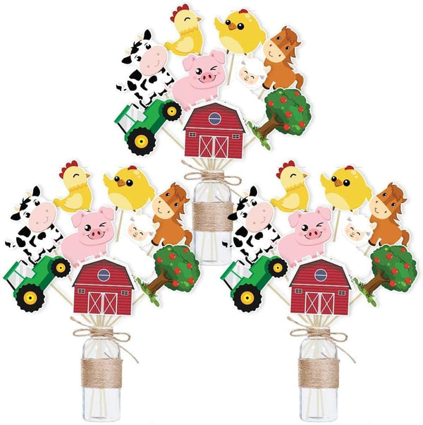 WERNNSAI 27PCS Farm Party Centerpieces - Birthday Party Decorations for Kids Girls, Tractor & Barnyard Cutouts