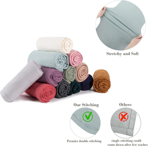 Large Jersey Knitted Swaddle Blanket for Baby, Soft Stretchy Receiving Blanket with Hat, 47 x 47 inches (Seafoam)