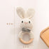 Wooden Baby Rattle, Handcrafted Crochet Bunny Rattles with Wooden Teething Ring, Organic Beige Rabbit Newborn Toy