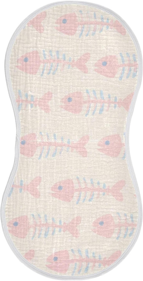 decor gift Cotton Burp Cloths Muslin Easy Care Cartoon Cute Pink Fish Bones washcloths