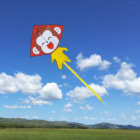Besra Cute Monkey Kite, Single Line Easy to Fly Animal Nylon Diamond Kite with Handle & Strings for Kids and Adults