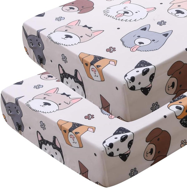 Soft Doggy Cute Puppy Doggies Printed Fabric Crib Sheet for Boys Girls,2