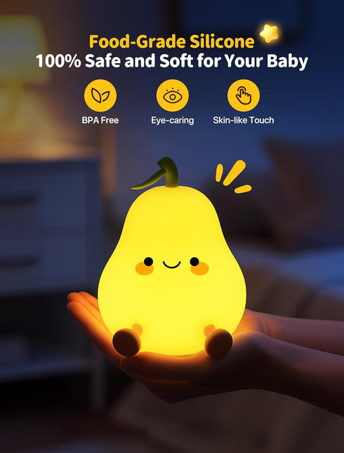 3 Dimmable Pear Night Light for Kids, Nursery Night Lights, Bedside Touch Lamp, Cute Silicone Nightlight for Baby