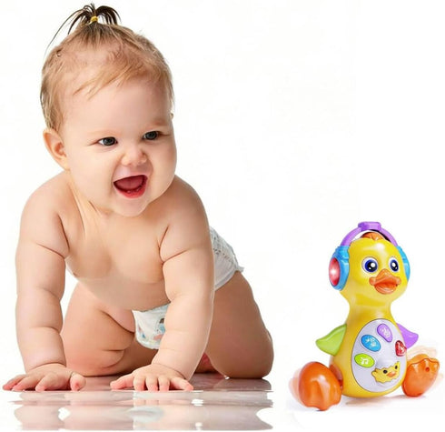 Yzata Tummy 1 Musical Flapping Yellow Duck, Crawling Time, Educational Learning Walking Light Up Dancing Toy for Year