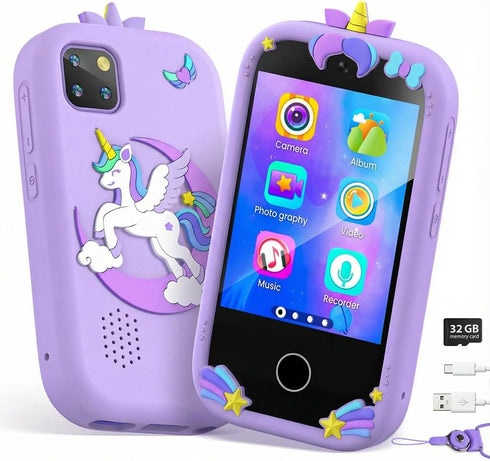Uckqui Kids Smart Phone for Girls, Toddler Phone Toy with Dual Camera, 2.8"