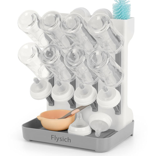 Flysich Baby Bottle Drying Rack, Space Saving Baby Bottle Organizer for Countertop, Vertical