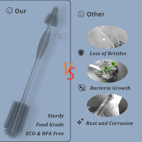 Double Sided Cleaning Brush, Soft Kitchen Scrub Brush, Reusable Silicone Bottle Cleaner, Long Handle