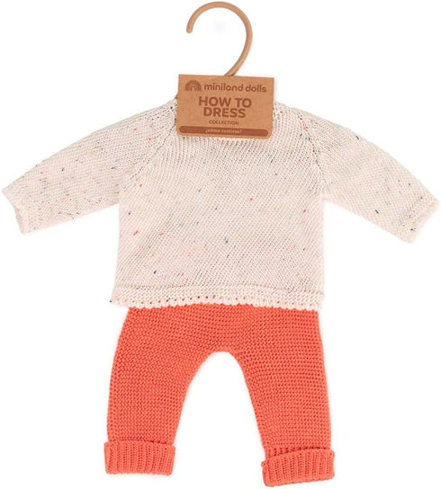 15'' Miniland Clothes for Dolls Knitted Outfit Sweater & Trausers - ECO, Made in Spain, Quality, Role Play, Educational