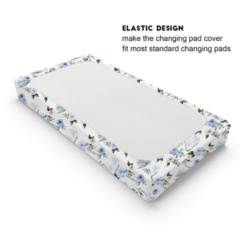 Watercolor Swan Boho Floral Changing Pad Covers, Retro Flowers, Soft Breathable Stretch Baby Mats 32''x16'' White