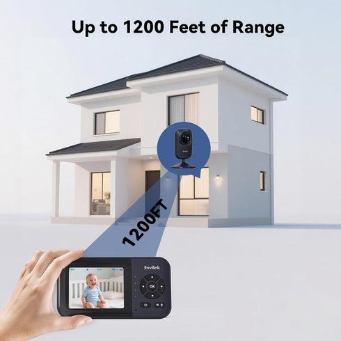 Envilink 2.8" 14h 1200ft Video Baby Monitor with App, Screen Battery, Sound Detection, Night Vision, Two Way Talk