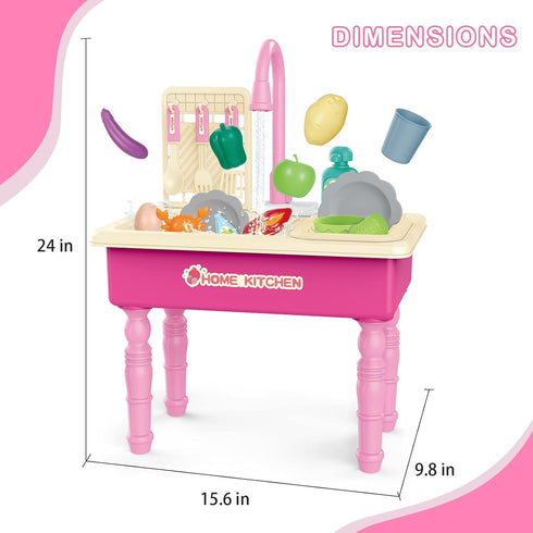 Food,44 Set 3 4 5 deAO Kitchen Toy Sink Toys with Cutting Food,Electric Dishwasher Playing Toy with Running Water, Role