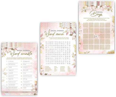 Summer-Ray 50pcs Bridal Shower Game Cards, 5 Games 10 Cards Each, 5" x 7"