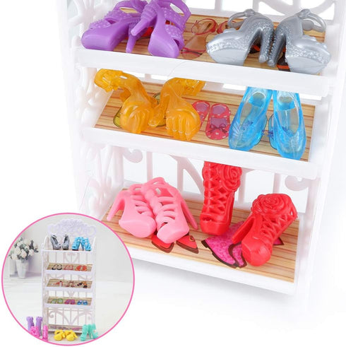E-TING 1 Doll Shoes Rack with 20 Pairs Doll Shoes, High Heel Shoes Boots Sandals Set