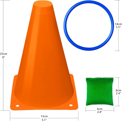Eocolz 3 in 1 Carnival Games Set - Soft Plastic Cones, Bean Bags, Ring Toss Games for Kids Birthday Party Supplies