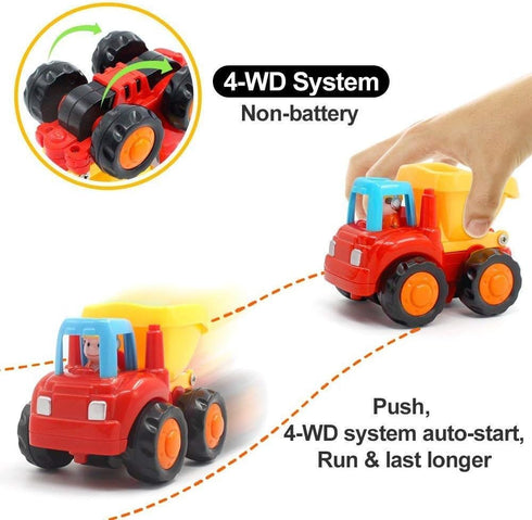 Friction Powered Cars Push and Go Trucks Construction Vehicles Toys Set of Tractor Bulldozer Dump Truck Cement Mixer for Baby Toddlers Infants Boys Gifts