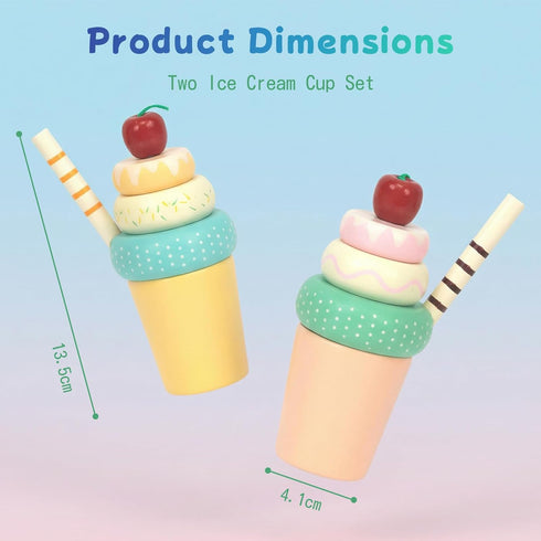 1-3, Playset Wooden Ice Cream Toys for Kids, Pretend Play Food Toy for Toddlers Kitchen Accessories Lolly Shop Games