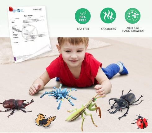 Volnau 12PCS Bug Toys Figurines Insect Animal Figures for Kids Toddlers Educational Decorations Bee Beetle Mantis