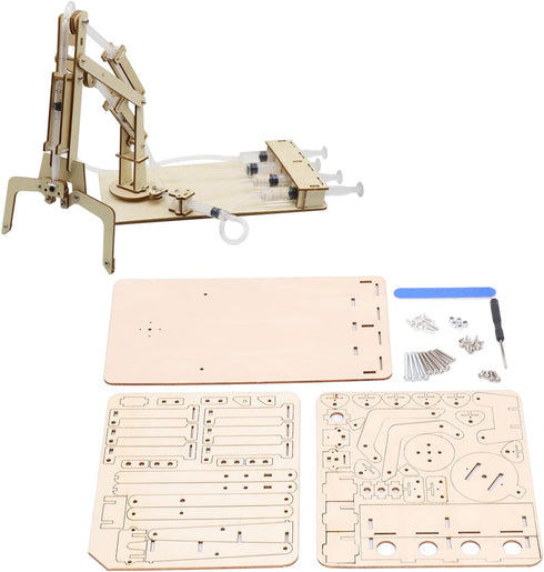 Walfront Hydraulic Wooden Robotic Arm Kit, Model Building Tool Set for Teaching DIY Science Interests