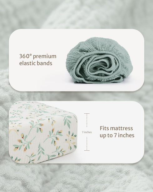 52''x28'' 2 Pack(Roman Blissful Diary Muslin Crib Sheets for Girl Boy, Boho Neutral Soft Cotton Baby Sheet for Standard
