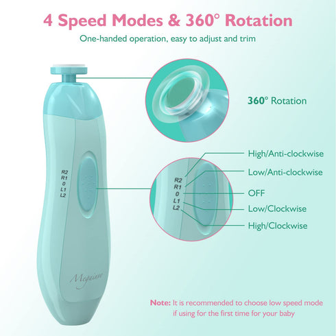 Baby Electric Nail Trimmer with LED Light, 10 Grinding Heads, Safe Electric Nail File for Newborns and Kids.