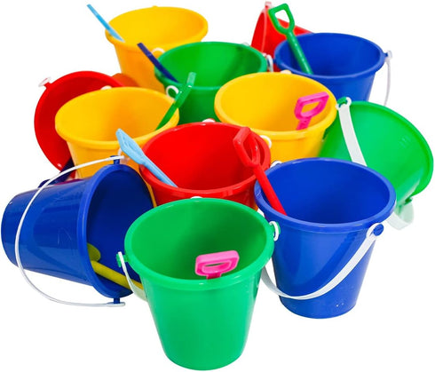 Holady 12 Pack 5'' Inch Summer Sand Beach Buckets Pail with Beach Shovels,Sand Bucket Water Bucket for Beach Fun Great