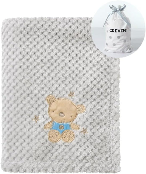 CREVENT Soft Cozy Baby Blankets for Boys Girls + Security Blanket, Set with A Gift Bag Newborn Essentials (Grey) by CREVENT