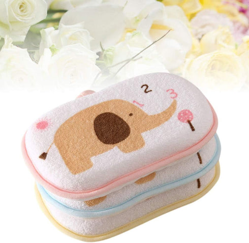 Lurrose 3PCS Baby Bath Sponge, Cartoon Elephant Soft Cotton Scrubber for Toddler Infant, Mixed Color