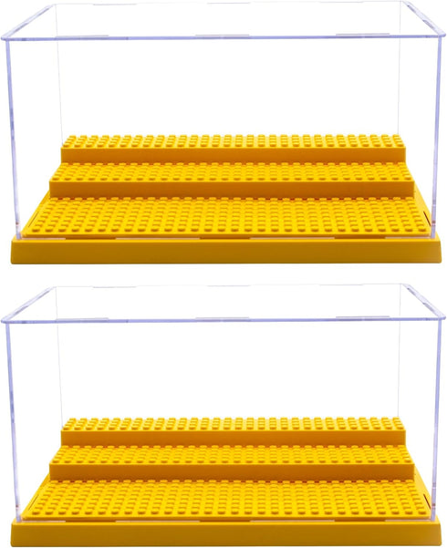 Minifigure Display Case for Action Figures, Dustproof Acrylic Storage Box with 3 Movable Steps for Collection Models