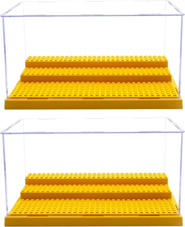 Minifigure Display Case for Action Figures, Dustproof Acrylic Storage Box with 3 Movable Steps for Collection Models