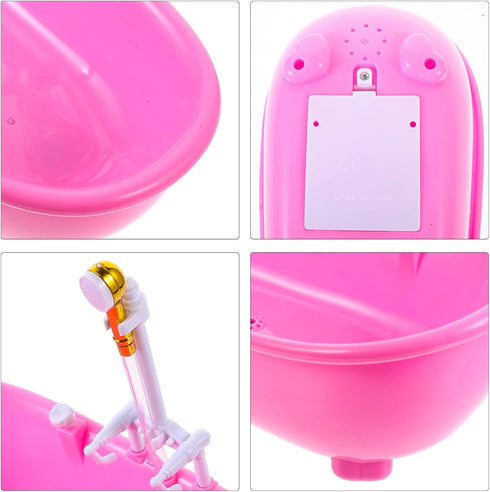 Set 12'' Toyvian Toy Bathtub for Dolls, Baby Doll Real Working Bath Electric Bathtub with Shower and Faucet Pretend