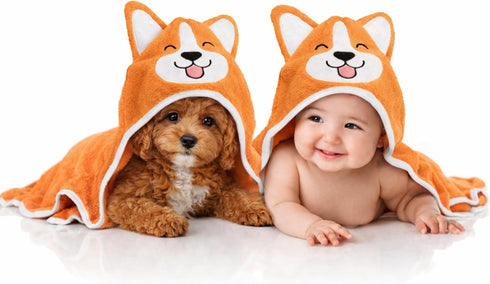 Generic Cozy 35" 35" Corgi Dog Baby Bath Hooded Towel - & Warm - Ultra Soft and Absorbent - Baby Bath - Toddler