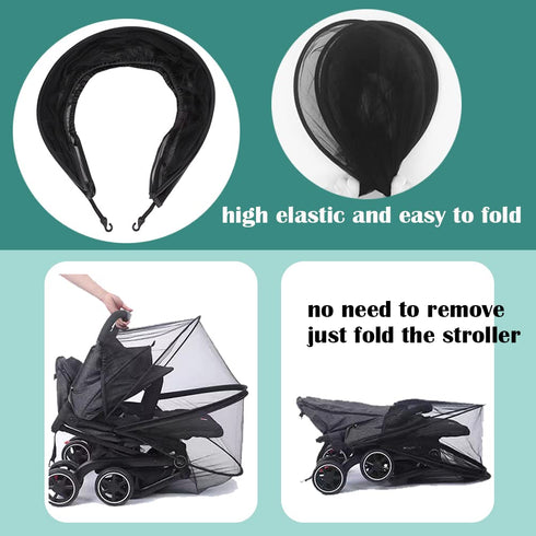 Universal Stroller Mosquito Net Cover, Zippered Full Cover Bug Net for Stroller, Bassinet, Cradle