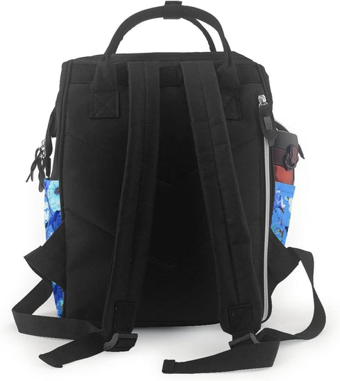 OUSIKA Backpack Daypacks Blue Floral Print Diaper Bag Multifunction Laptop Travel Large Nappy Bag, Black, One Size