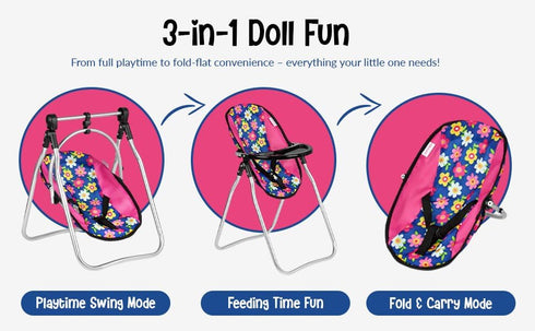 Set 3 1 Set, 1 Pack 18'' Fash N Kolor Doll Play in Doll N Play, Doll Stroller, Doll High Chair Fits Up to Doll (Flower