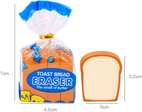 Kawaii Toast Bread Eraser - Cute 3D Cartoon Pencil Eraser for Painters and Artists, Office and School Supplies