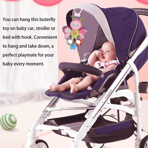 D-KINGCHY Baby Car Seat Stroller Plush Hanging Rattle Toys, Newborn Crib Bed Toy with Teether (Butterfly)