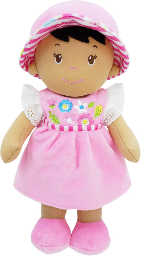 June Garden 12" Soft Dolly Malorie, Pink Dress - Stuffed Soft Baby Doll Gift for 1 2 3 Year Old Girls