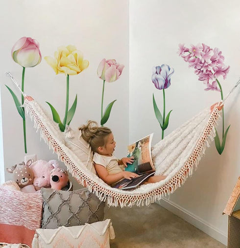 Runtoo Large Flower Wall Decals - Tulip Floral Wall Art Stickers for Bedroom and Nursery Decor