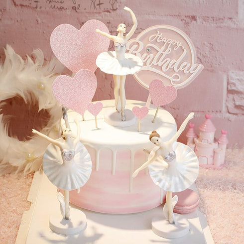 HYSTYLE 3 Pcs White Dancing Ballerina Girl Figurine Playset Doll Toy for Cake Toppe Plant Pot Craft Decoration
