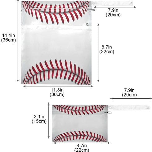 visesunny 2Pcs Baseball Sport Wet Bag with Zippered Pockets Washable Reusable Roomy