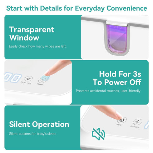 Wipe Warmer for Adult Size Wipes, Baby Wipes Warmer, Large Capacity Wet Wipes Dispenser with UV Sanitizer, Adjustable