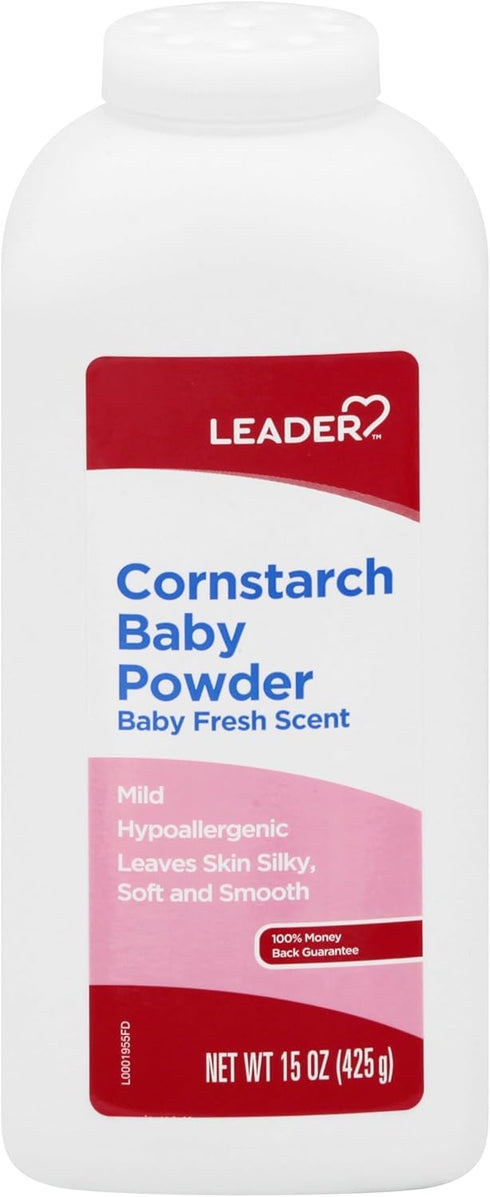 LEADER Cornstarch Baby Powder, Naturally Derived Cornstarch Aloe & Vitamin E, Hypoallergenic,