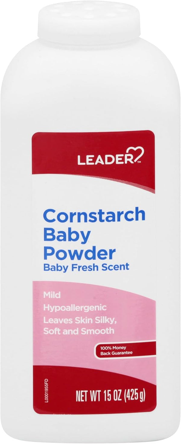 LEADER Cornstarch Baby Powder, Naturally Derived Cornstarch Aloe & Vitamin E, Hypoallergenic,