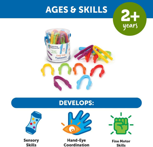 Learning Resources Easy-Grip Tweezers, Educational Toys for Ages 2+, Fine Motor Skills Classroom Supplies