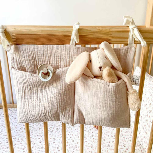 YeeMan Cotton Baby Bedside Hanging Storage Bag,2 Pockets Organizer for Baby Cribs and