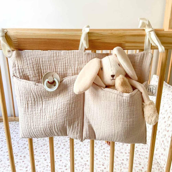 YeeMan Cotton Baby Bedside Hanging Storage Bag,2 Pockets Organizer for Baby Cribs and