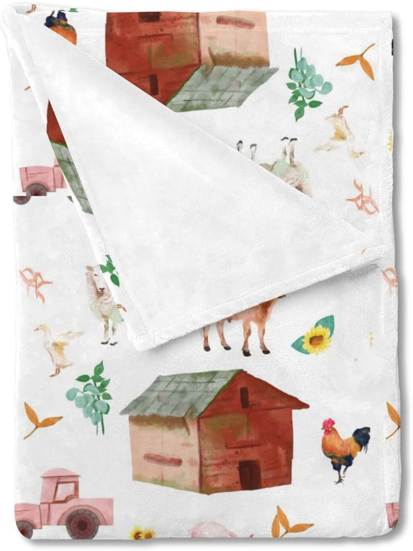 Watercolor Farm Animals Baby Blanket, Farm Pig Rooster Lamb Cow Duck, Soft Swaddle Blanket 30x40 for Toddler Nursery