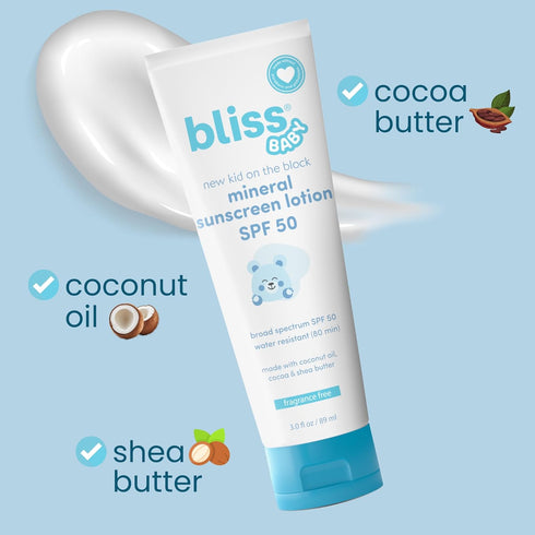 50 Bliss Baby Sunscreen, Premium SPF Sunscreen Mineral Lotion, Natural Zinc Oxide, Hypoallergenic, Non-toxic