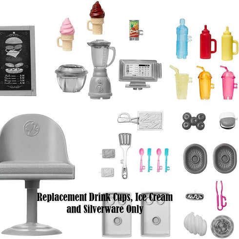 Barbie Replacement Parts for Fresh 'n Fun Food Truck Doll Playset - GMW07 Drink Cups, Ice Cream, Silverware