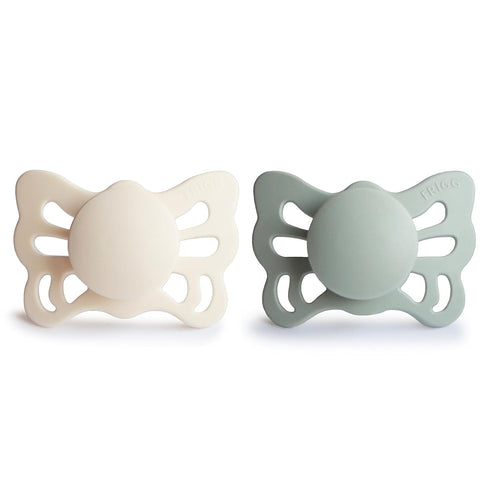 0-6 FRIGG Butterfly Anatomical SilkySoft Silicone Baby Pacifier | Made in Denmark | BPA-Free (Cream/Sage, Months)